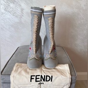 Fendi Floral Embroidered Sock Heel